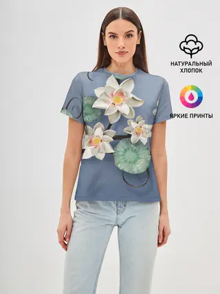 Женская базовая футболка / 3D стеклянные цветы
