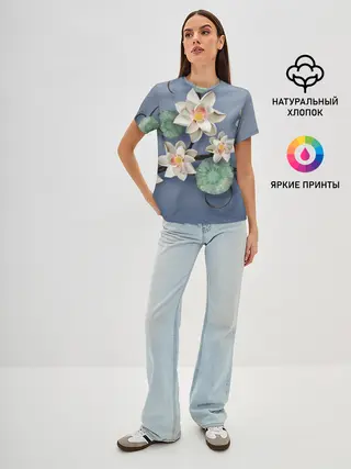 Женская базовая футболка / 3D стеклянные цветы