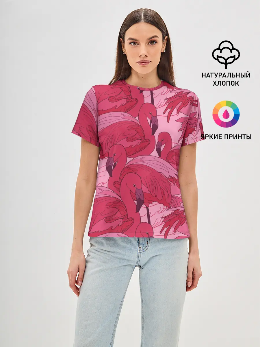 Женская базовая футболка / розовые фламинго