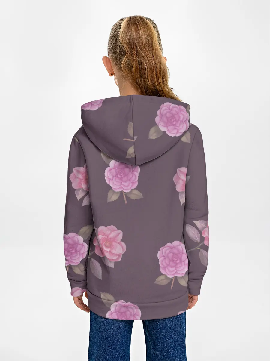 Детское худи / Камелии на вишневом фоне