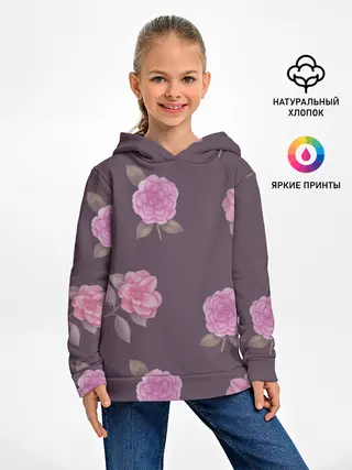 Детское худи / Камелии на вишневом фоне