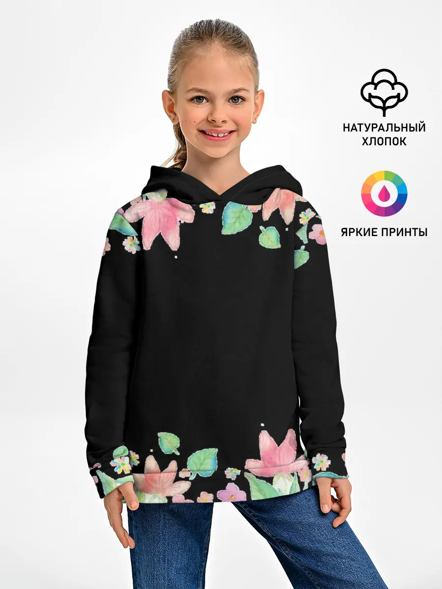 Детское худи / Рамка из розовых и зеленых листьев