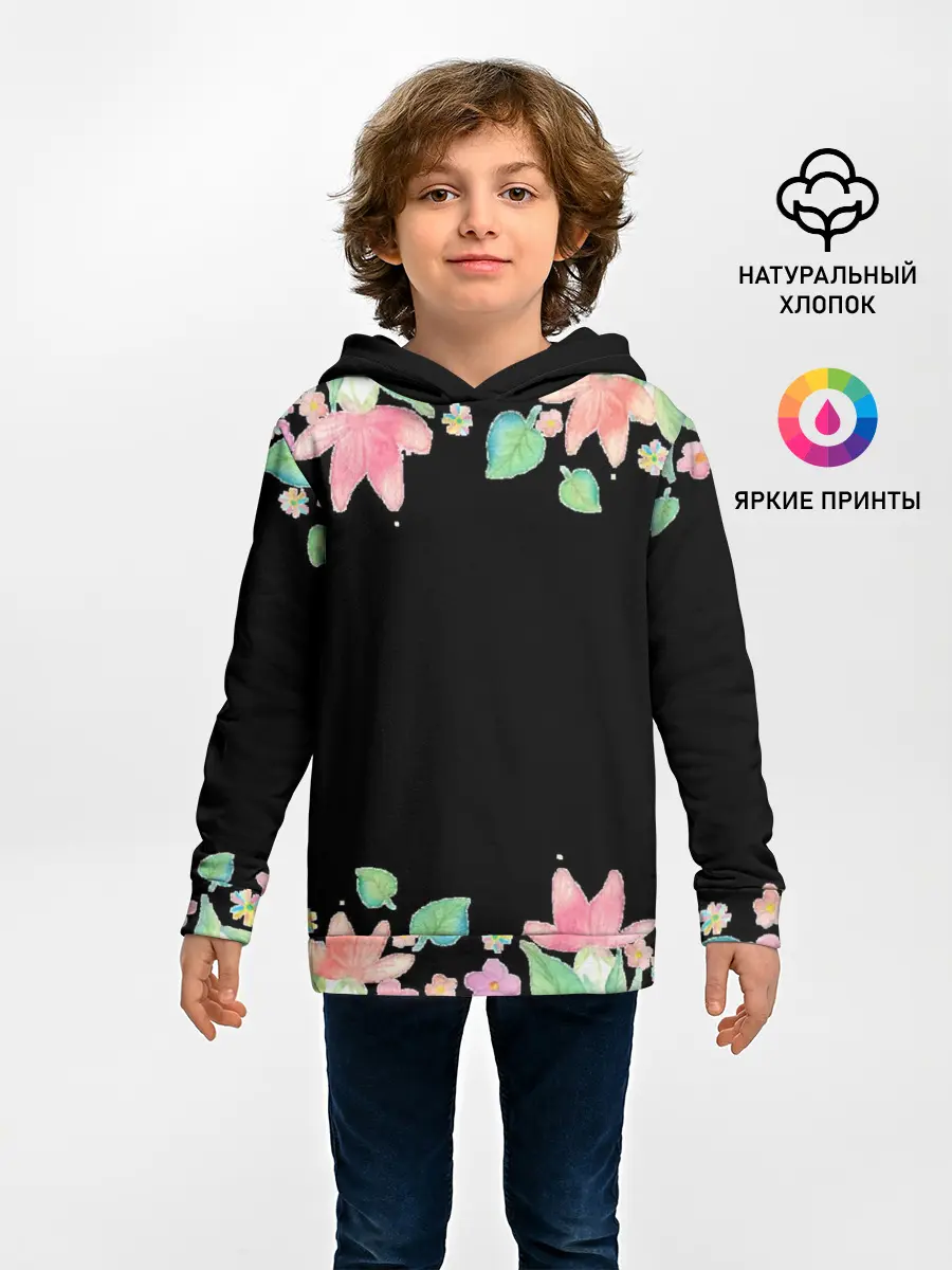 Детское худи / Рамка из розовых и зеленых листьев