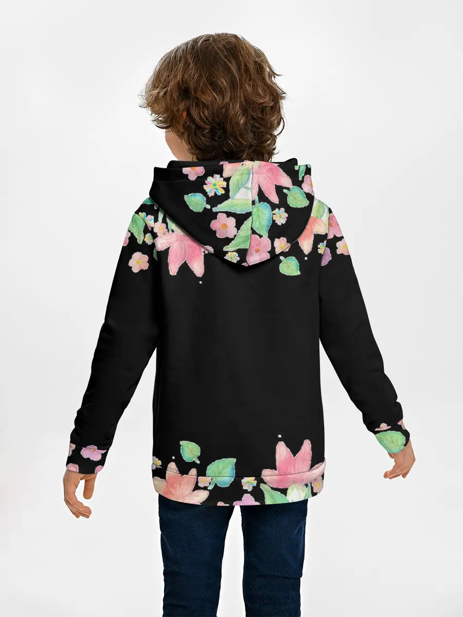 Детское худи / Рамка из розовых и зеленых листьев