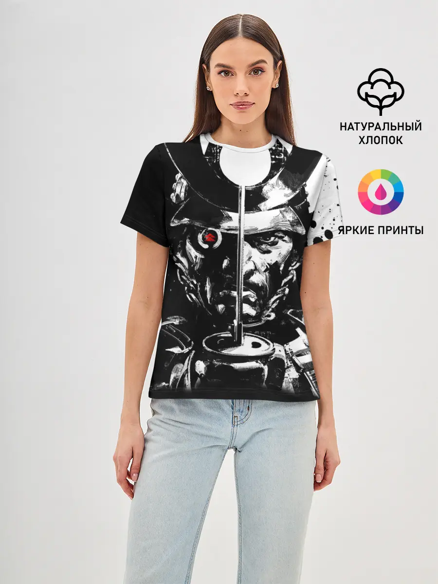 Женская базовая футболка / Самурай | ЧБ | Лого