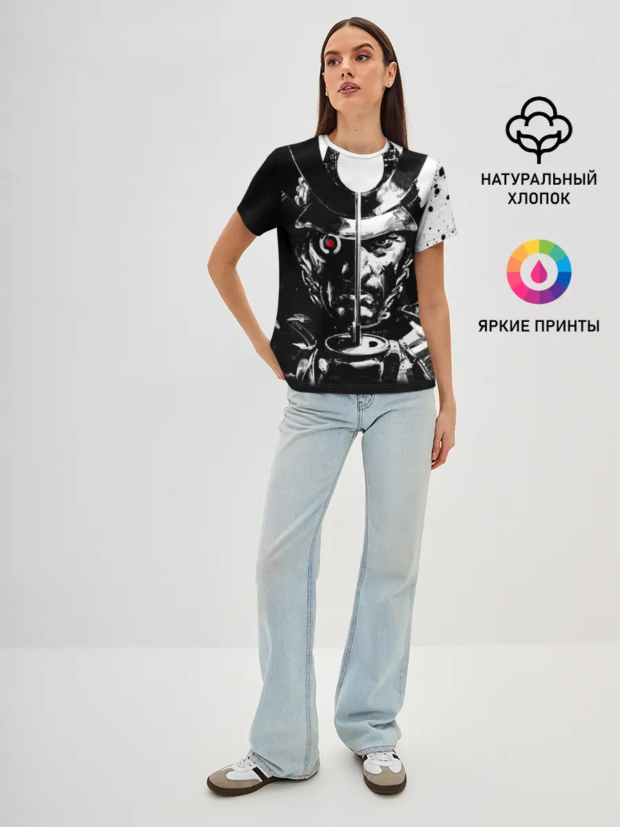 Женская базовая футболка / Самурай | ЧБ | Лого