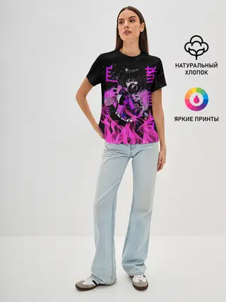 Женская базовая футболка / Аниме Девушка Киберпанк