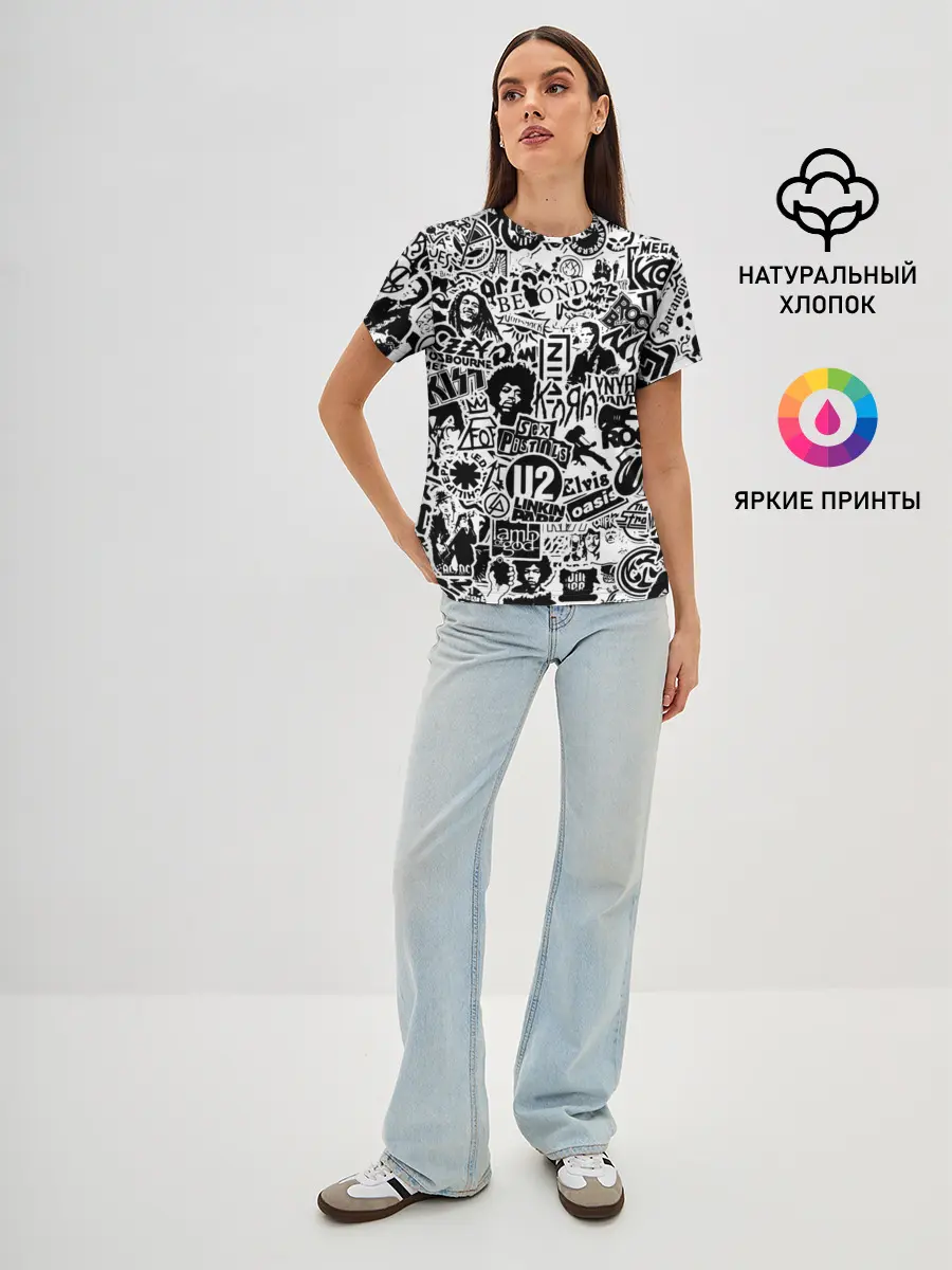 Женская базовая футболка / Rock Band Logos