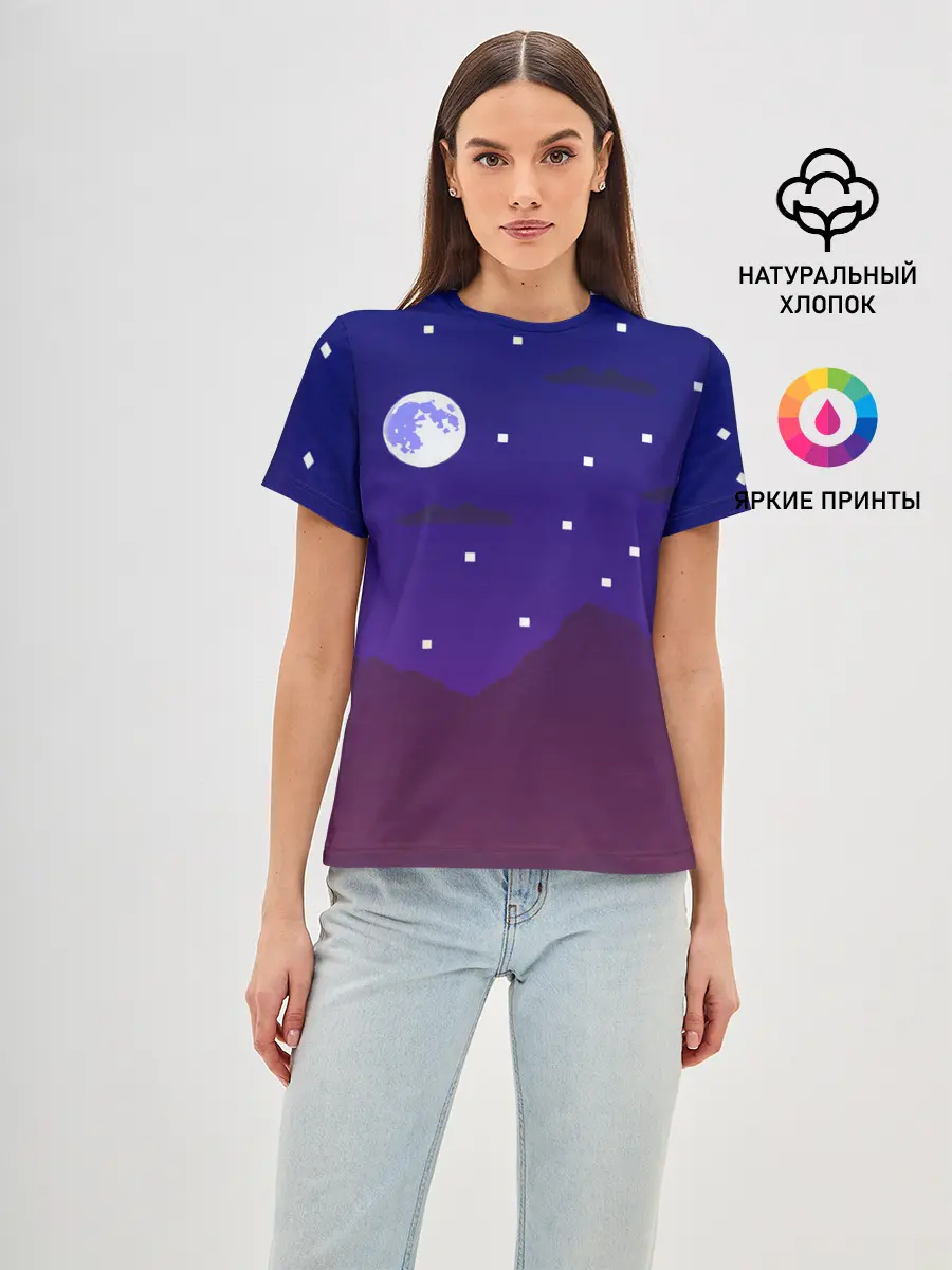 Женская базовая футболка / Пиксельная ночь | 8 bit