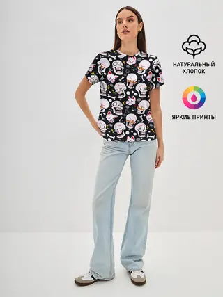 Женская базовая футболка / Черепа и Котики