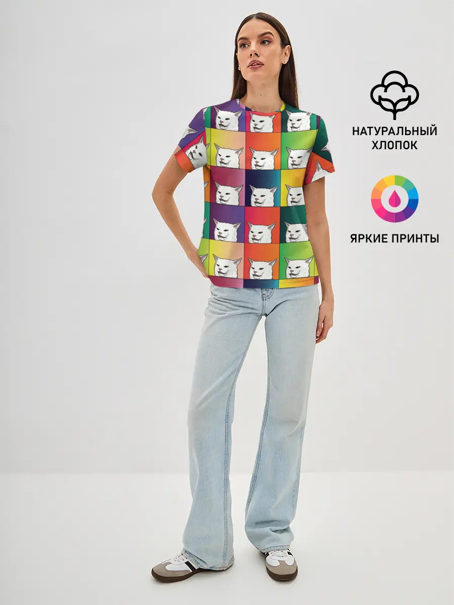 Женская базовая футболка / Woman Yelling at Cat