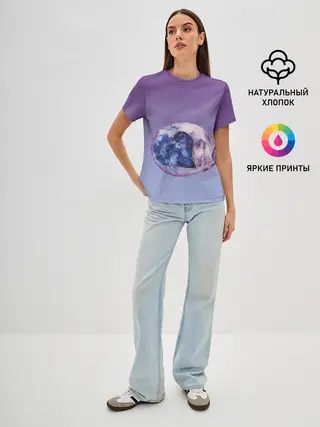 Женская базовая футболка / кот звездное небо спит