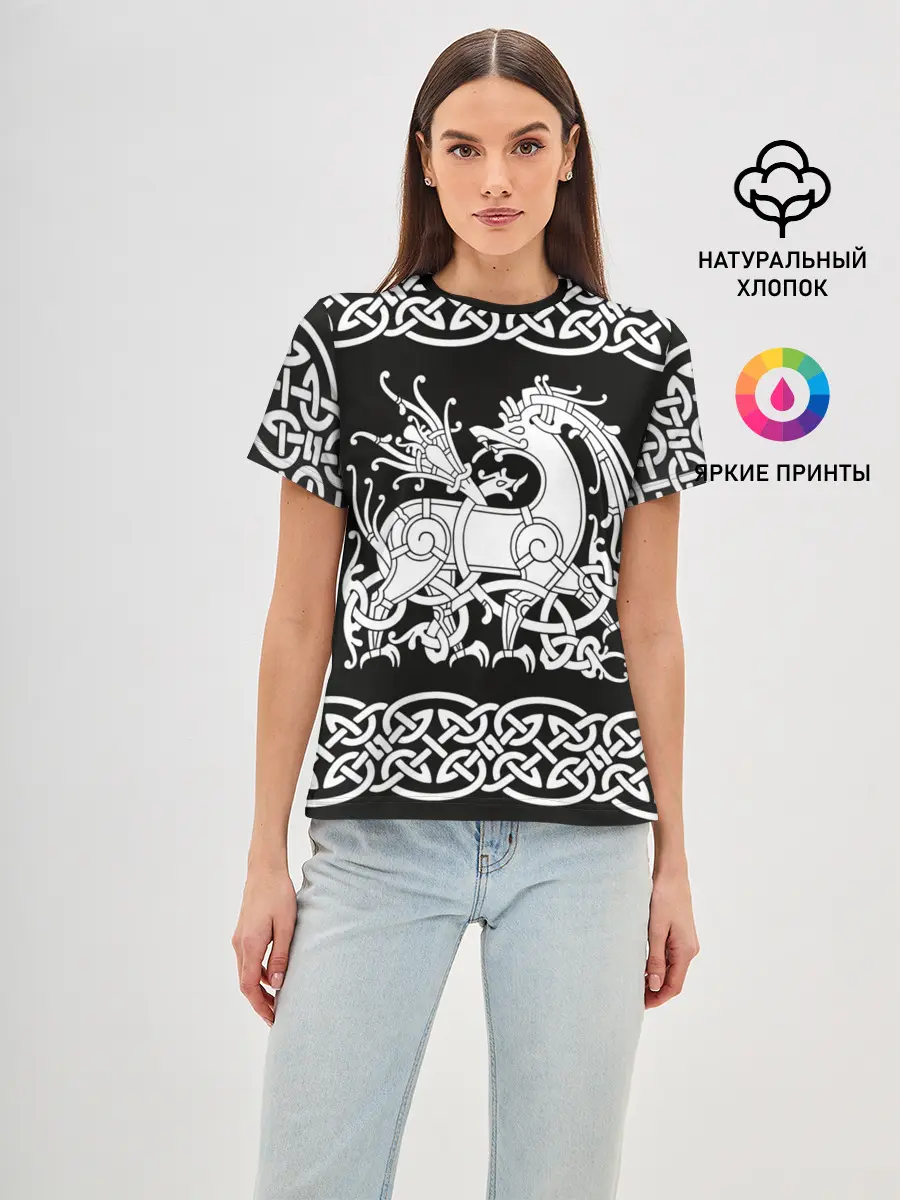 Женская базовая футболка / Рингерике олень белый 3D