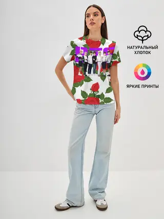 Женская базовая футболка / BTS Roses | White