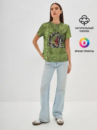 Женская базовая футболка / Динозавр из груди | Dino