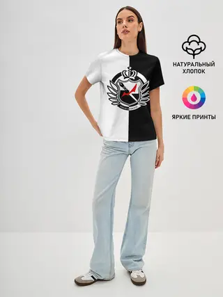 Женская базовая футболка / MONOKUMA SCHOOL с фоном