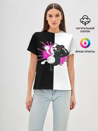 Женская базовая футболка / monokuma розовая жвачка