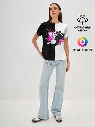 Женская базовая футболка / monokuma розовая жвачка
