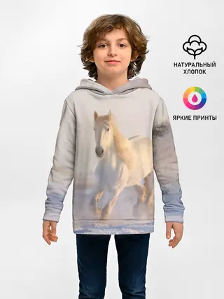 Детское худи / Белая лошадь на снегу