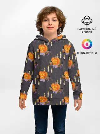 Детское худи / Хэллоуин - тыквы и свечи