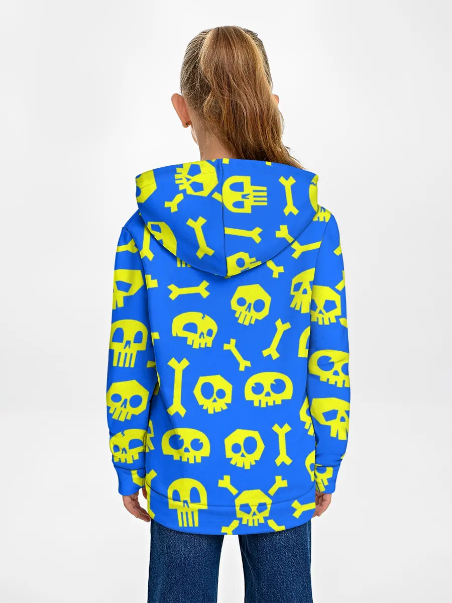 Детское худи / Веселый Монки. Синий фон череп и кости