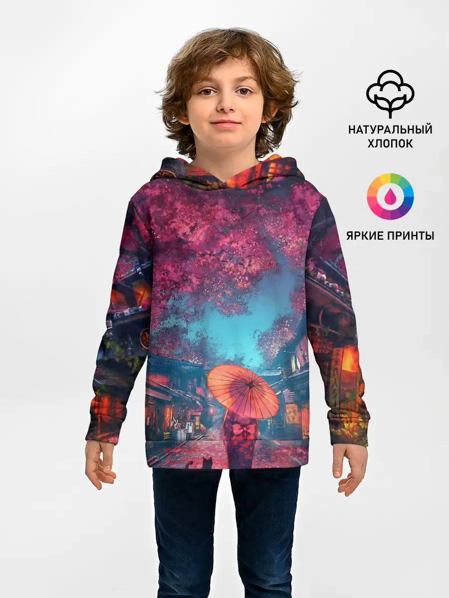 Детское худи / Фестиваль сакуры кот и гейша
