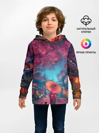 Детское худи / Фестиваль сакуры кот и гейша