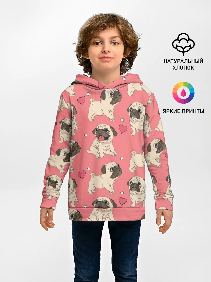 Детское худи / Мопсики и Сердечки
