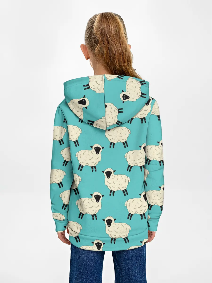 Детское худи / Овечки паттерн на бирюзовом