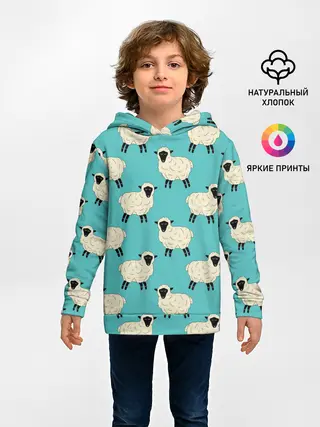Детское худи / Овечки паттерн на бирюзовом