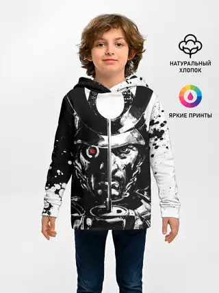Детское худи / Самурай | ЧБ | Лого