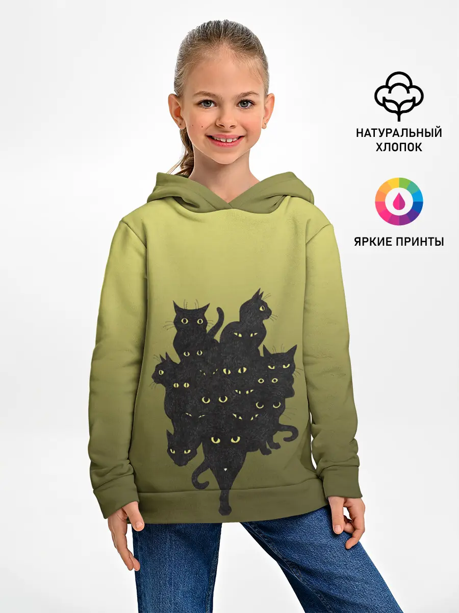 Детское худи / много черных котов