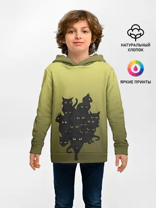 Детское худи / много черных котов