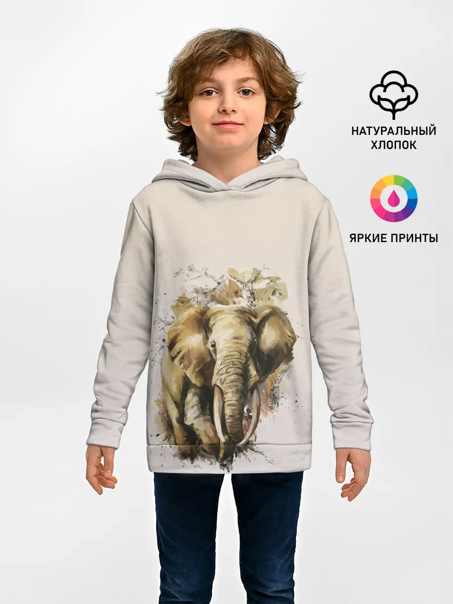 Детское худи / акварельный слон брызги