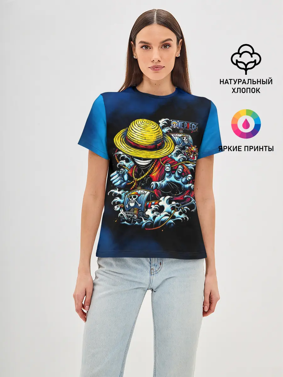 Женская базовая футболка / Луффи пират Соломенной Шляпы