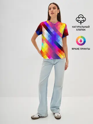 Женская базовая футболка / Пиксельная радуга