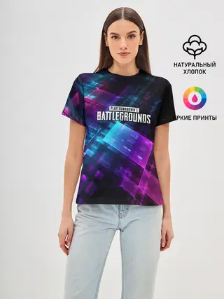 Женская базовая футболка / Pubg neon style 2019