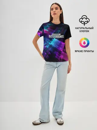 Женская базовая футболка / Pubg neon style 2019