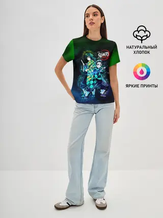 Женская базовая футболка / Гию и Танджиро Kimetsu no Yaiba