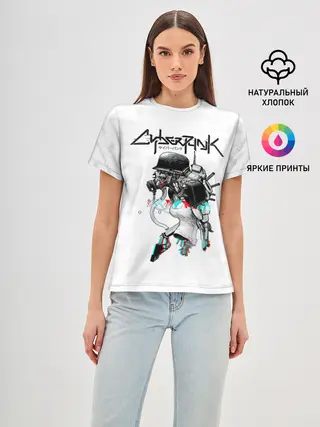 Женская базовая футболка / Cyberpunk 2077 КиберСкелет