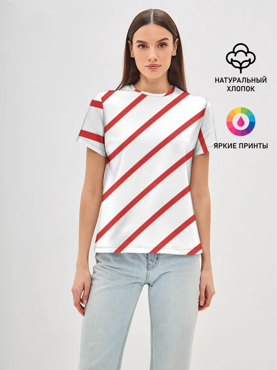 Женская базовая футболка / Полосы красные на белом