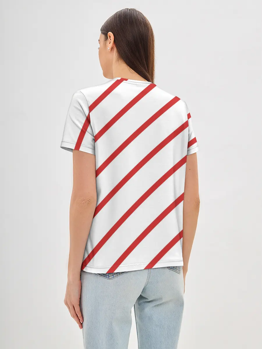 Женская базовая футболка / Полосы красные на белом