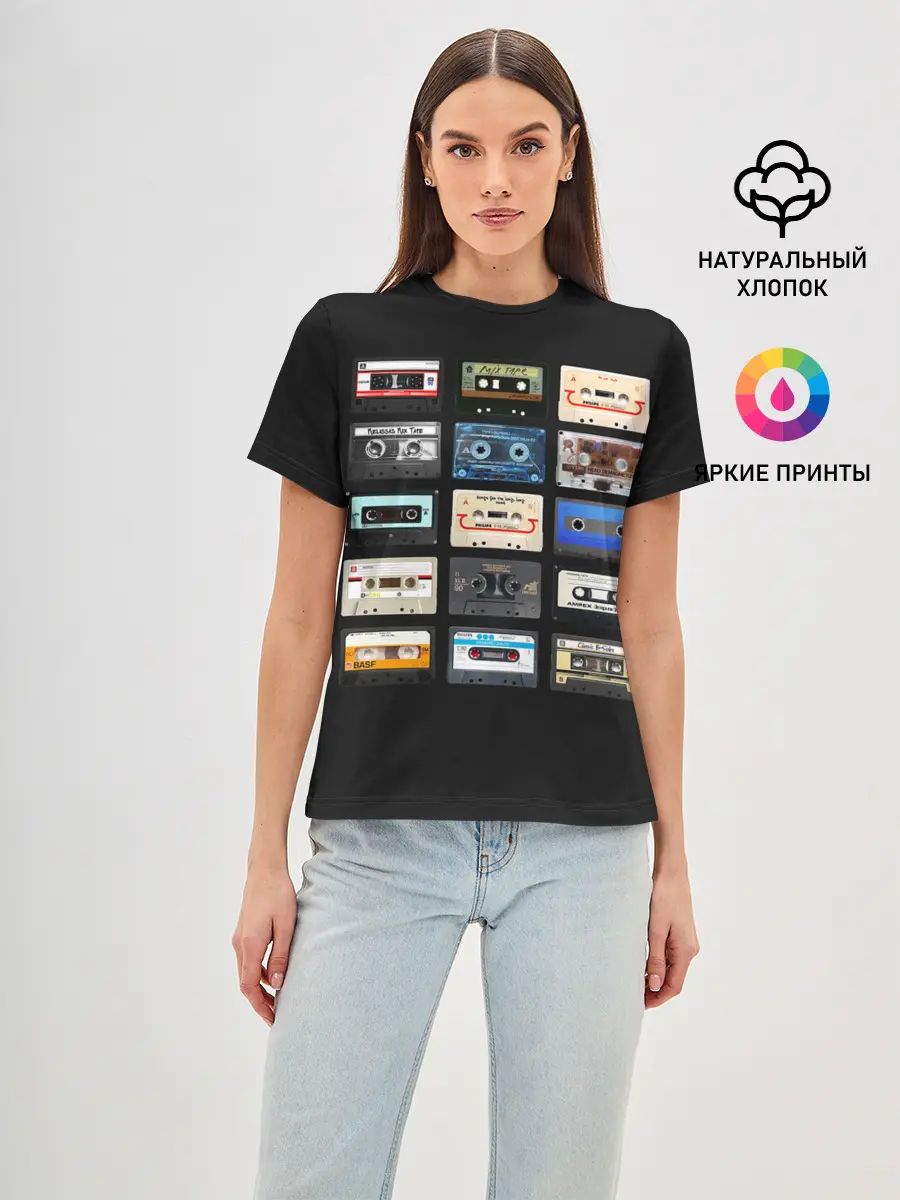 Женская базовая футболка / Музыкальные касеты