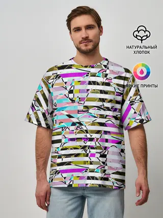 Мужская футболка оверсайз / Полосатый абстрактный узор