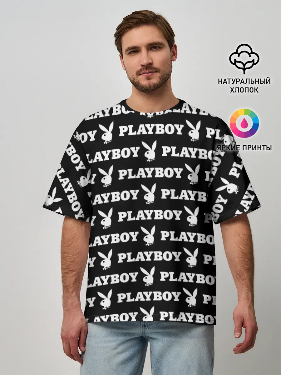 Мужская футболка оверсайз / PLAYBOY PATTERN | ПЛЕЙБОЙ ПАТТЕРН