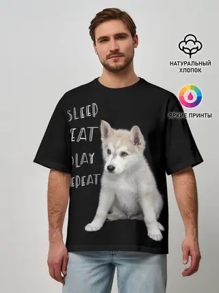 Мужская футболка оверсайз / Sleep Eat Play Repeat