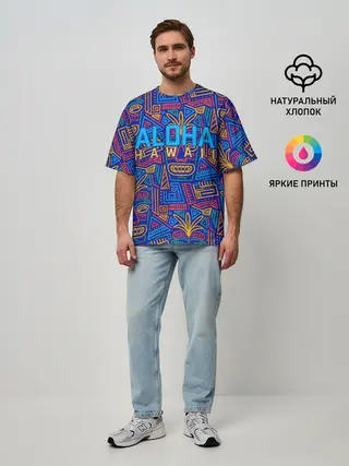 Мужская футболка оверсайз / ALOHA HAWAII | АЛОХА ГАВАЙИ