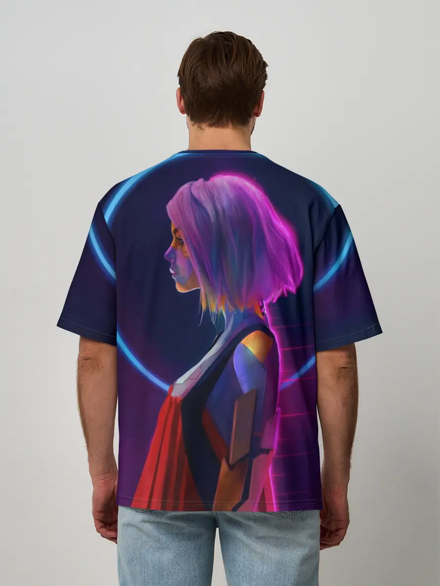 Мужская футболка оверсайз / Девушка в неоне