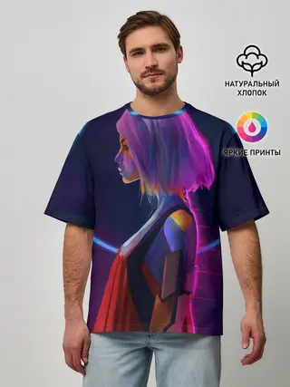 Мужская футболка оверсайз / Девушка в неоне