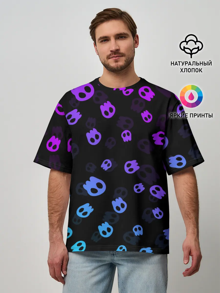 Мужская футболка оверсайз / НЕОНОВЫЕ ЧЕРЕПА